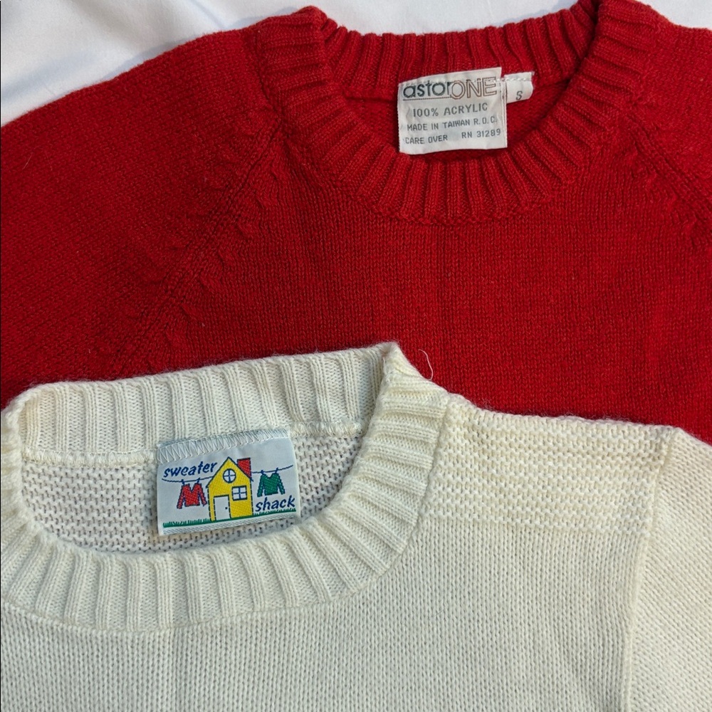 Bundle of 2 Small Vintage Kid’s Sweaters VTG Acrylic Knits Red and White 2 Pack
